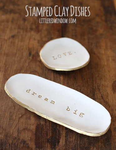 Cassie from Little Red Window created these stamped trinket dishes with Plus Clay!